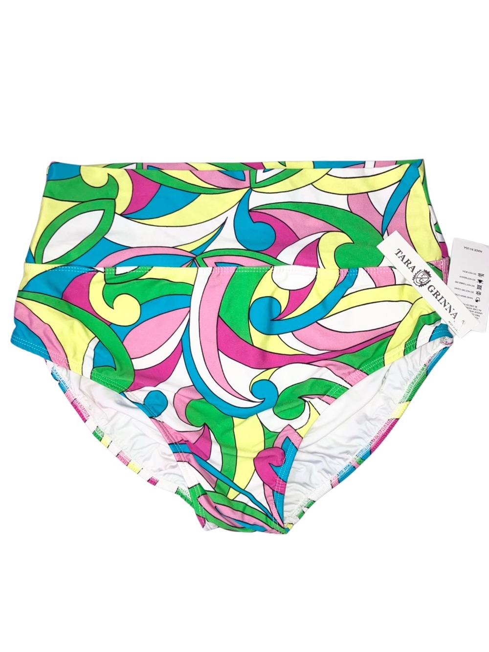 Tara Grinna Women's Retro 60’s Psychedelic High Waist Bikini Swim Bottoms 12 NWT